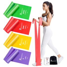 RENRANRING 4er Fitnessbänder, 1.5m Gymnastikband mit 4 Widerstandsstufen, Fitnessband mit Tragasche & Übungsanleitung,ideal für Yoga, Pilates Physiotherapie Crossfit, Muskelaufbau