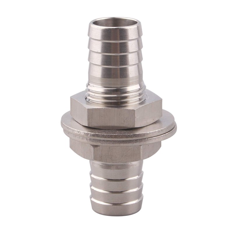 DERPIPE Stainless Steel 5/8" Hose Barb, Barbed Thru-Bulk Head, Hex