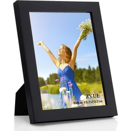 ZYUE 6x8 inch Picture Frame Made of 100% Solid Wood and High Definition PlexiGlass Display Pictures for Table Top Display and Wall Mounting Photo Frame Black