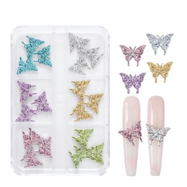 LPOODDNU Butterfly Nail Charms Alloy Butterfly Shape Nail Gems 3D Colorful Butterflies Nail Rhinestones for Acrylic Nails Designs Shiny Butterfly Crystal Nail Art Charms for Women Nail Art Decoration