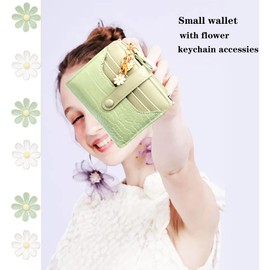 HONYJOOM Wallet Wristlet for Women, Keychain Wallet with Cute Flower Key Chain Accessories, Women Girls RFID Credit Card Holder Wallet Keychain (Light Green)