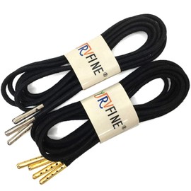 YJRVFINE 1/7" Thick Round Waxed 47 inch Black Shoelaces with Metal Tips Dress String 2 Pair