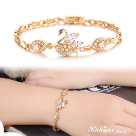 Richapex Women's Bracelet, CZ Diamond AAA, 18K; Gold Filled, Swan, Golden Bird, Bangle