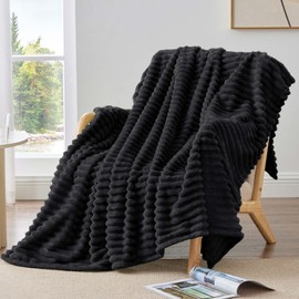 BEDELITE Cuddly Blanket Fluffy Flannel Blanket - Cord Blanket Warm Soft Fleece Blanket for Sofa Couch Bed Living Room Bedroom 125 x 150 cm Black