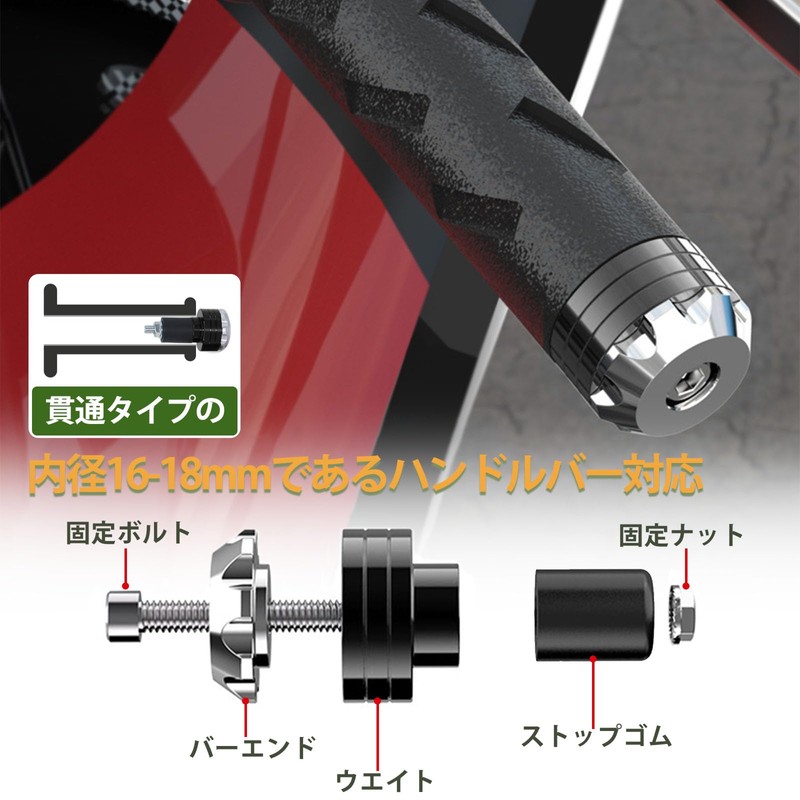 Kasinfly Motorcycle Handlebar End Aluminum Motorcycle Bar End Rubber Shake