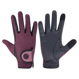 eGlove - eQUEST GripPro X-LITE Horse Riding Gloves - Lightweight, Breathable, Grippy Non-Slip Material - Comfort Mesh Back - Touchscreen Gloves (MERLOT - GLITTER CUFF, XS)