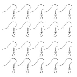 TOAOB 100pcs Earring Hooks Hypoallergenic French Ear Wires with Ball and Coil 18mm Silver Tone Fish Hook Earrings Making Supplies for DIY Jewelry Making
