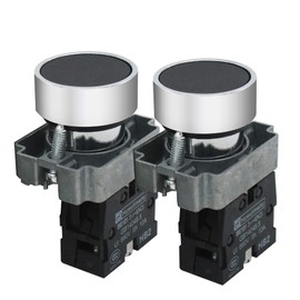 mxuteuk 2pcs 1 NO 22mm Momentary Push Button Switch SPST Black 660V 10A HB2-BA21-HH