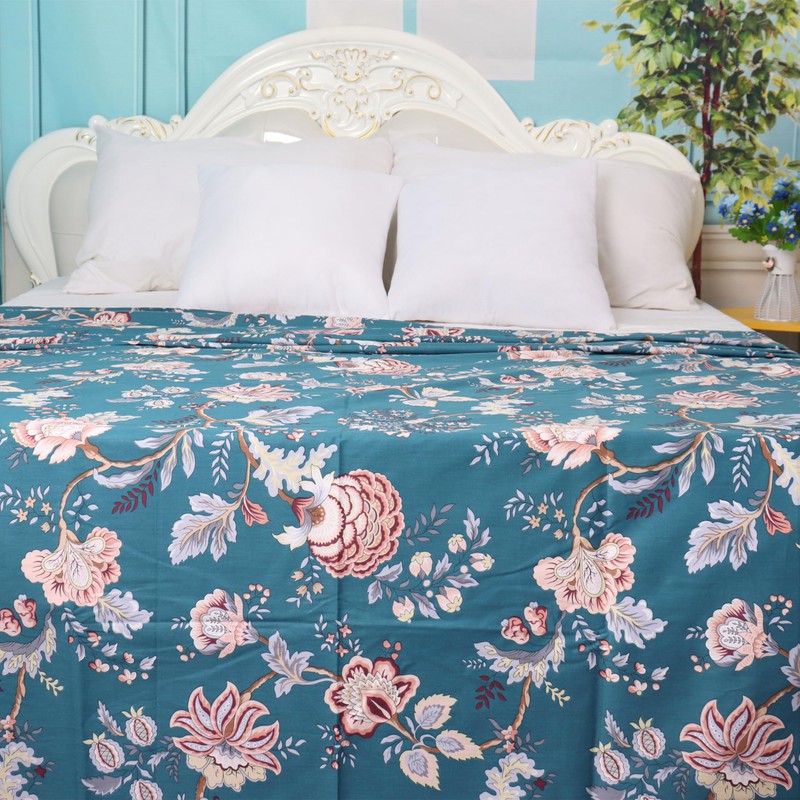 Teal Flat Sheets Only Queen Size Printed 100% Cotton Hotel