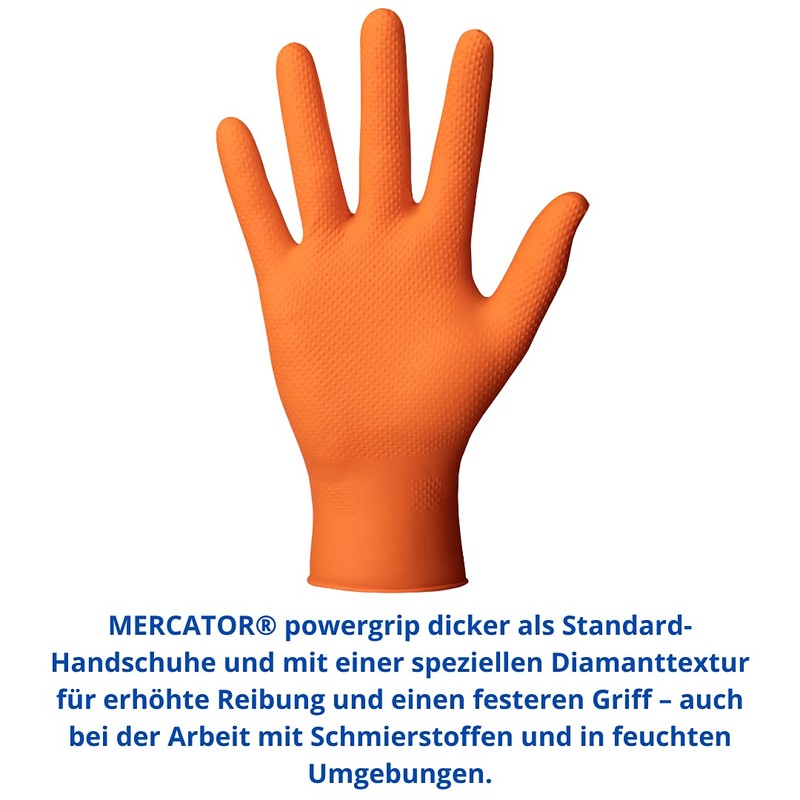 Mercator POWERGRIP Nitrile Gloves, Powder-free, Orange, Size: XL - 50