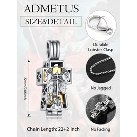 ADMETUS St Michael Keepsake Necklace for Ashes Sterling Silver Saint Archangel Michael Urn Necklace Catholic Cross Urn Pendant Religious Cross Cremation Jewelry Memory Gifts for Men