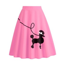 Women's 1950s Poodle Skirts High Waist 50s Vintage A-Line Swing Pleated Party Skirts Pink XXL