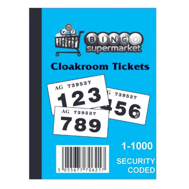Bingosupermarket Raffle Tickets 1-1000 Cloakroom Tickets - Assorted Colours bordered.
