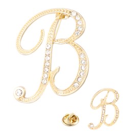 PATIKIL Rhinestone Letter Brooch Pins, 2 Sizes Initial Rhinestone Alphabet B Letter Lapel Badges Pin for Women Men Suits Dress Coat Clothes Craft, Gold Tone