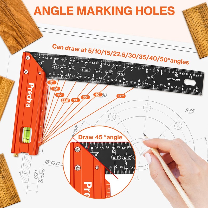 Preciva 12” Carpenter Square Ruler - Aluminum Alloy Framing Square,