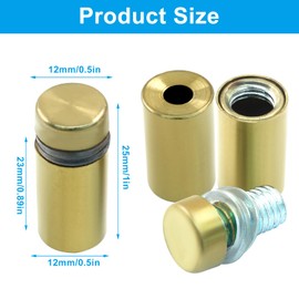 Waziaqoc 12 Pack 1/2 x 1 Inch Stainless Steel Standoff Screws, Wall Mount Standoff Holder Screw, Advertise Standoff Nail Hardware for Acrylic Glass, Picture Frame, Gold