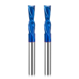 2 Pieces Downcut Spiral Burr 1/4 Inch Shank 1/4 Inch Cutting Diameter Solid Carbide with Blue Nano Coating CNC Router Bit End Mill for Wood Carving Cutting