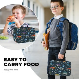 Clastyle Black Race Car Insulated Lunch Bag for Kids Boy, Colourful Trucks Portable Large Thermal Cooler Lunch Box Bag for School