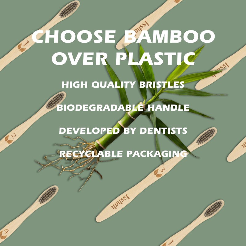 Isshah Biodegradable Eco-Friendly Natural Bamboo Charcoal Toothbrushes, FSC Certified and