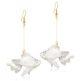 ANDPAI - arete colgantes divertidos y bonitos de resina transparente de pez dorado para mujer, diseño de pez dorado, Metal, N/P