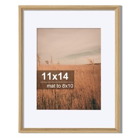 Axeman 11x14 Picture Frame with Mat for 8x10 | Oak Color 11 x 14 Picture Frame with Plexiglass | 11 by 14 Plastic Picture Frame Set of 1 | Wall Mount Display Vertically or Horizontally - Oak