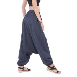 CandyHusky Men Women 100% Cotton Loose Baggy Boho Gypsy Aladdin Yoga Harem Pants (Blue)