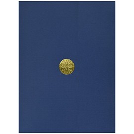 St. James Elite Medallion Fold Certificate Holders with Gold Medallion - Letter - 8 1/2" x 11" Sheet Size - Linen - Navy - 5 / Pack