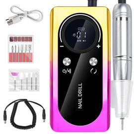 Electric 45000RPM Nail Drill Machine Rechargeable Portable Nail File Electric DIY Nail Drill Kit with Smart LCD Screen for Gel Nail Manicure and Pedicure Reflective Body etc(Multicolor)