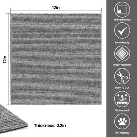 20Pcs Carpet Tiles Peel and Stick 12”x 12” Non-Slip Self Adhesive Squares Carpet Floor Tile Reusable Waterproof Carpet for Living Room Bedroom