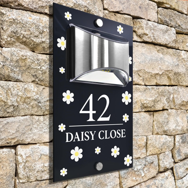 Custom Signs Solar Illuminated Modern Anthracite House Number Sign 24cm