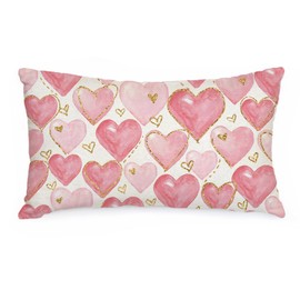 AACORS Valentines Pillow Covers 12x20 Inch Pink Hearts Golden Polka Dots Decorative Pillow Case Wedding Decorations for Home Sofa Couch Valentines Gift AA662-12