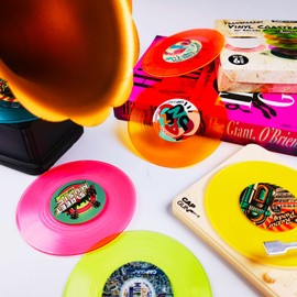 Funny Retro Vinyl Record Coasters for Drinks with Vinyl Record Player Holder for Music Lovers,Set of 6 Conversation Piece Sayings Drink Coaster,Housewarming Hostess Gifts, Wedding Registry Gift Ideas