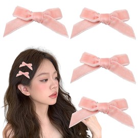 4Pcs Mini Pink Hair Bow Clips for Women Girls Small Hair Bows Clip Barratte for Thin Thick Hair Decorations with Bow Knot Hair Clip for Girls Velvet Bowknot Hair Clip