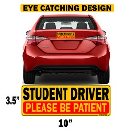 TOTOMO Student Driver Magnet for Car Sign - 10"x3.5" Magnetic Reflective Vehicle Safety for New Rookie Learner Drivers Removable Bumper Sticker Please Be Patient (2 Pack)