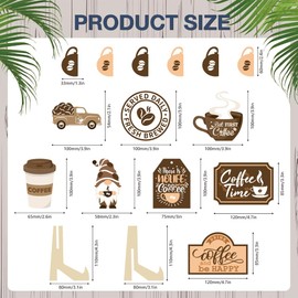 AHANDMAKER 14 Pieces Coffee Bar Gnome Themed Tiered Tray Decor Set with Coffee Cup, Truck Sign, Coffee Bean Charming Decor for Coffee Shop Home, Kitchen, Farmhouse, and Tabletops in Rustic Style