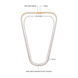 Savlano 18K Yellow Gold Plated Cubic Zirconia Round 4MM Classic Tennis 18 Inches Chain Necklace For Women & Men Comes With a Gift Box