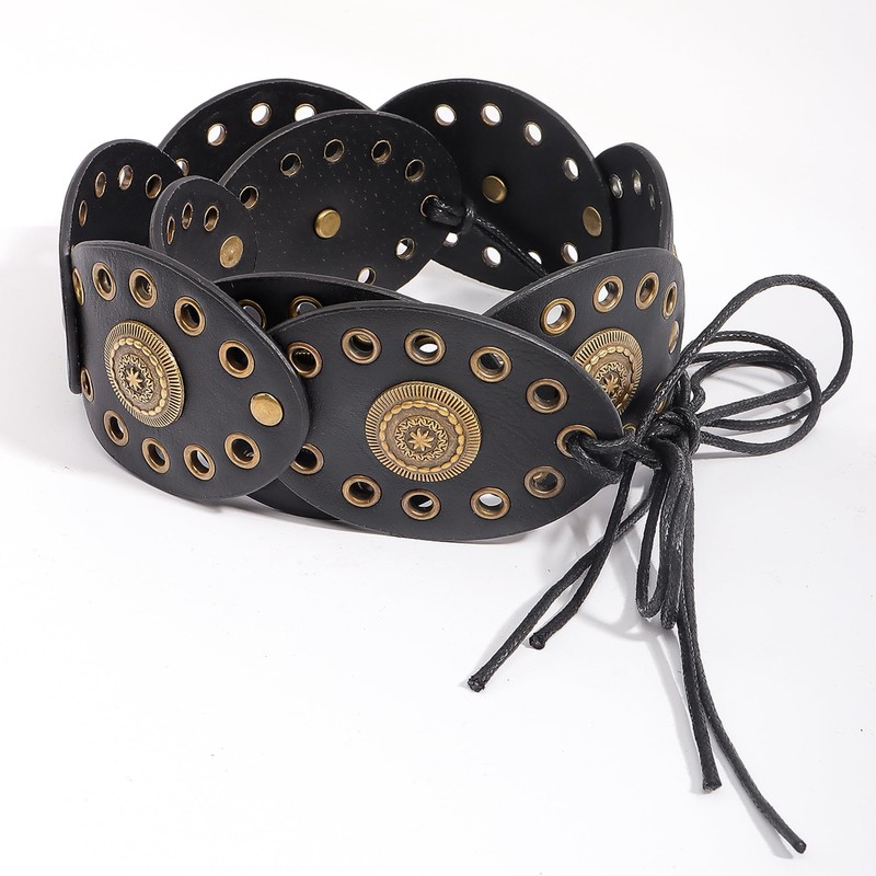 Western Chunky Wide Disc Belt for Women Plus-Size Boho Hollow