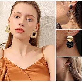 15 Pairs Statement Earrings for Women Girls Geometric Metallic Large Earrings Set Stud Earrings in Gold Colour Hypoallergenic Plate Drop Earrings, Alloy Steel