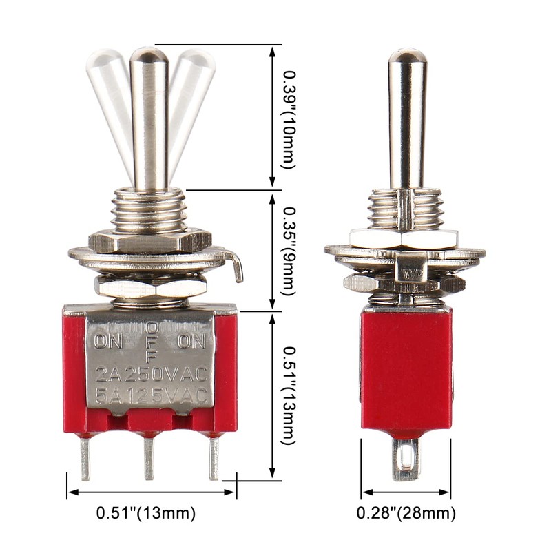 Baomain Toggle Switch MTS-123 SPDT Momentary (ON)-Off-(ON) 3 Files 3
