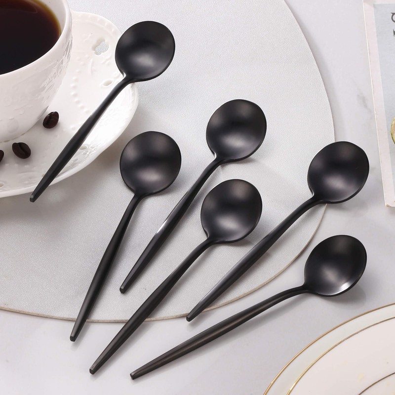 Black Coffee Spoons Set,Stainless Steel Teaspoons of 6,Espresso Spoons 5.11