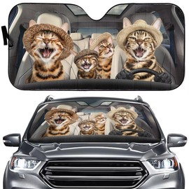 Bengal Cat Driving Car Windshield Sunshade Cover, Animal Cats Car Windscreen Sun Visors, Cute Pet Foldable Auto Sunshield Auto Shade, UV Rays Protectors Fit Most Car,SUV,Truck