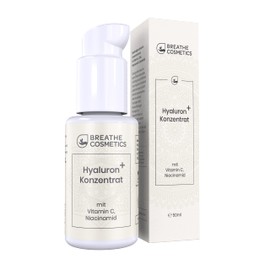 Hyaluronic Serum High Dose Triple Complex with Vitamin C & Niacinamide | Anti Ageing Firming & Pore Refining by Breathe Cosmetics® Vegan with Valuable Aloe Vera, Urea and Zinc | 50 ml