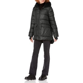 Kenneth Cole Womens Mixed Media Heavyweight Puffer Jacket, Black, Medium US