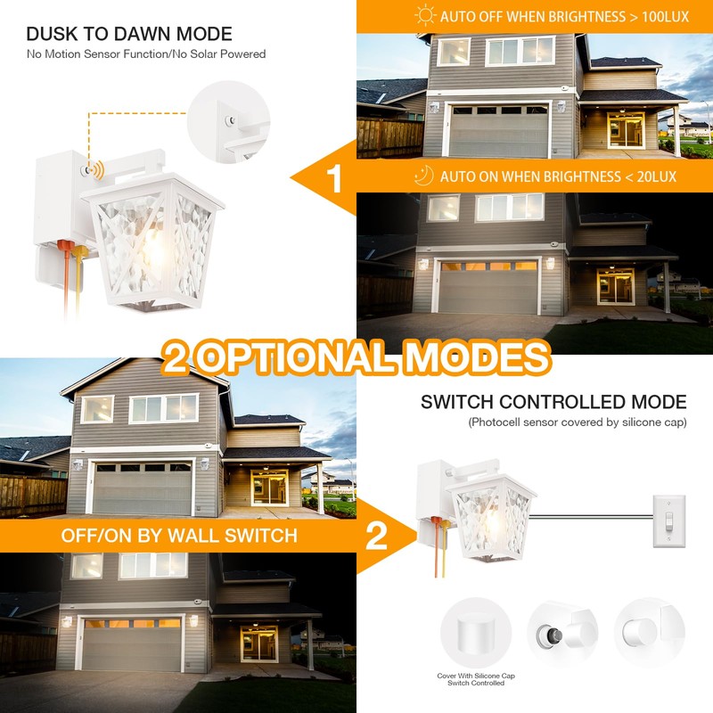 Ehaho Porch Lights with Outlet, Dusk to Dawn Outdoor Light