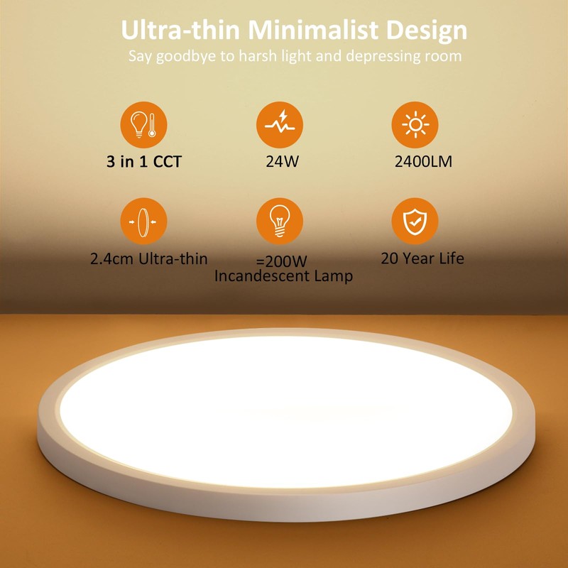 Oraymin LED Ceiling Light Flat Round Ceiling Light 24 W