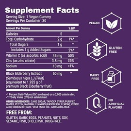Sambucol Elderberry Gummies - Immune Support Supplement for Adults with Vitamin C & Zinc, Sambucus Elderberry with High Antioxidants, Gluten Free, Veg