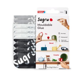 Tesa Sugru Super Glue - Waterproof Wood Glue for Home Improvement & Crafts - Use as a Poster Putty or Silicone Adhesive for Repairing & Bonding - 8 Pack - Black, White & Gray (3.5g/ea)