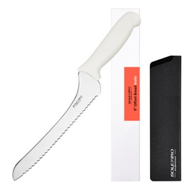 BOLEXINO Cuchillo de pan dentado blanco de 9 pulgadas, cuchillo de borde ondulado, cuchillo de cocina multiusos de acero inoxidable de alto carbono, para pan casero, panes crujientes, pasteles, bagel