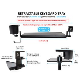 ErgoActive Small Size Keyboard Tray with Multi-Function Cup Holder, Clamp On Easy Installation, Desk Organizer (Small Tray) (with Cup Holder)