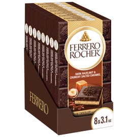 Ferrero Rocher Premium Chocolate Bars, 8 Pack, Dark Chocolate Hazelnut and Crunchy Salted Caramel, ​Individually Wrapped, 3.1 oz Each